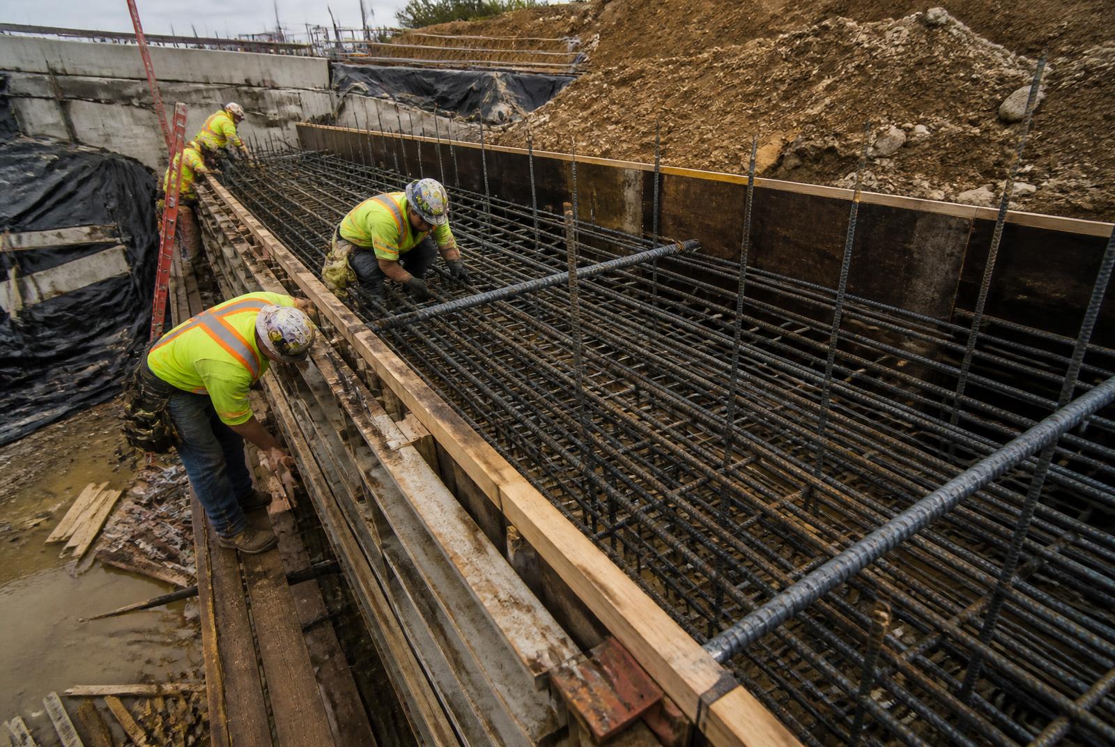 Formwork and reinforcing steel for a cast-in-place civil structure